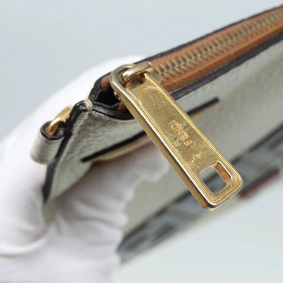 FENDI FILA Collaboration Clutch Bag Leather Beige Gold Auth - Picture 9 of 14